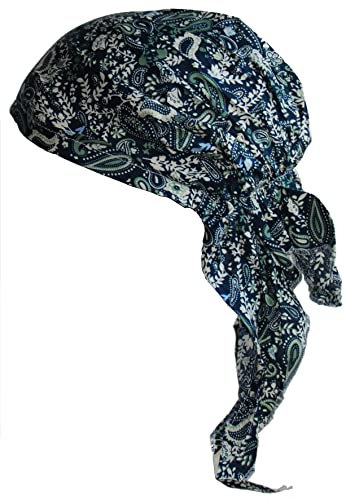 Cool4 Sommer XL Kopftuch Strand Tuch Bandana Beanie Mütze Chemo Cap A02 (Navy mit grün beigem Paisley Floralmuster)