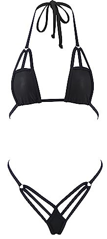 SHERRYLO Extreme Micro Bikini String String Slutty Mini maillot de bain sexy exotique pour femme, noir, Taille Unique