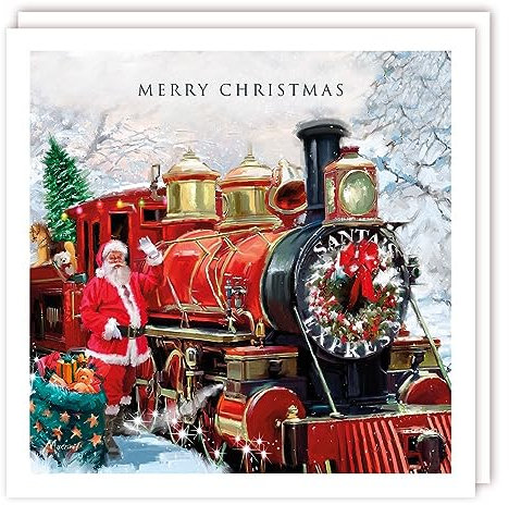 Tracks Publishing Weihnachtskarten für wohltätige Zwecke – Santa Express Classic Steam Train – umweltfreundlich – Packung mit 5 Karten