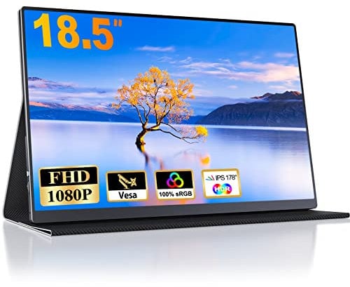 CUIUIC Portable Gaming Monitor 18,5 Zoll, Tragbarer Laptop Full HD IPS Bildschirm mit HDR 1080P 100% sRGB, HDMI und USB Type-C Anschluss, VESA, Zweitbildschirm für Laptop/PS4/5/Xbox