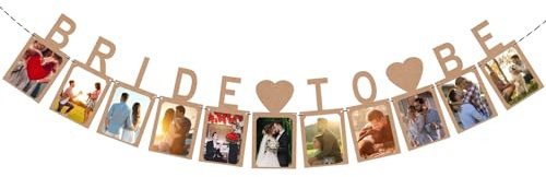 Lunhoo Bride to Be Photo Banner, Bridal Shower Decorations with Rope and Plastic Pin, Party Decorations for Bridal Shower, Wedding, Engagement, Bachelorette Party (Kraft Paper)