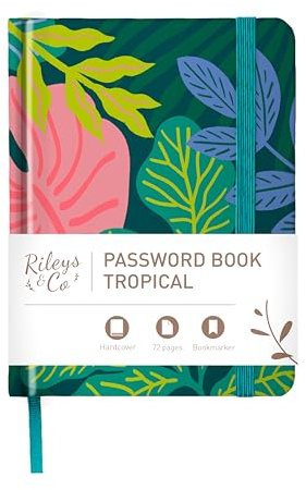 Rileys & Co. Carnet de Mot De Passe Avec Onglets de A à Z - Cahier Répertoire Alphabétique De Mot De Passe - Livre De Mot De Passe, Conserver Vos Identifiants Web (15,2 x 11,4 cm, Tropical)