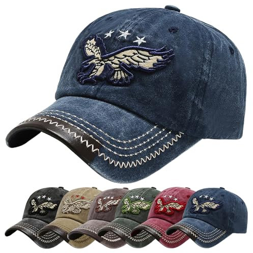 Baynetin Baseball Kappe Basecap Unisex Einstellbare Retro Baseball Hut, Baumwolle Sommerhut Sonnenhut Sportlicher Draußen Kappen Hüte Gestickte Eagle Verstellbar Sonnenschutz (Z_Blau)