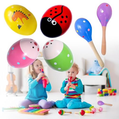 Maracas Eier Shaker Set,6pcs Musikinstrument Egg Shaker,Schütteleier für Kinder,Naturholz Maracas,Percussion Musikintrument,für Musikalische Früherziehung Party Klassenzimmerzubehör Baby Kleinkinde