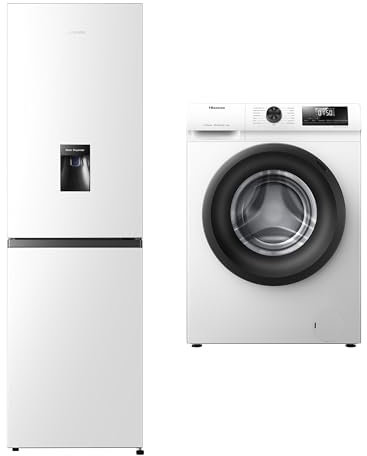 Hisense RB327N4WWE 55cm Freestanding 50/50 Fridge Freezer - 251 litre capacity - Total No Frost & WFQP9014EVM-Freestanding-9 KG-Front Load Washing Durable Inverter Machine-Steam Wash-Quick
