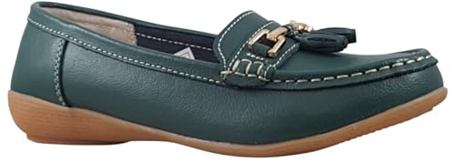 Jo & Joe Women Leather Flat Loafer Ladies Casual Comfy Slider Low Wedge Heel Work Shoes Hunters Green Size 6