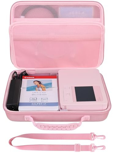 BOVKE Aufbewahrungsbox kompatibel mit Canon SELPHY CP1500 Compact Photo Printer, Extra Platz für Canon Farb-Tinten/Papier-Set und anderes Zubehör, Pink