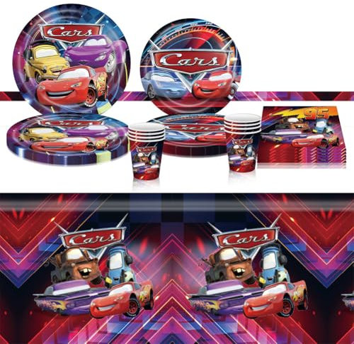 51PCS Cars Theme Party Tableware Set, Cars Birthday Party Supplies for Kids include Table cloth, Plates, Napkins - 10 Guests