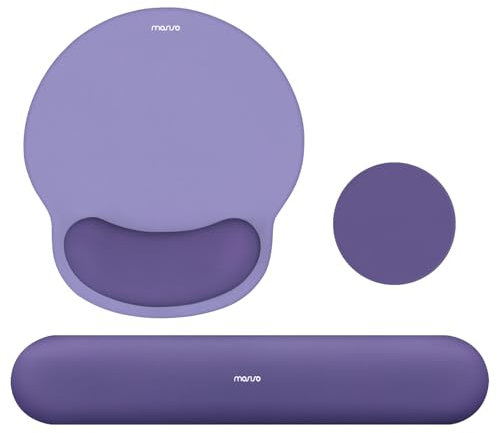 MOSISO Wrist Rest Support for Mouse Pad&Keyboard Set, Circle Curved Ergonomic Mousepad&Coaster Non-Slip Base Home/Office Pain Relief&Easy Typing Pad with Soft Cloth&Raised Memory Foam, Imperial Purple