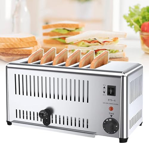pealiritansemen Tostadora Comercial De 6 Rebanadas, Extraíble Bandeja Recogemigas, Tostadora Pequeña De Doble Cara, Horneado Temporizado De 1 A 5 Minutos, Material De Acero Inoxidable