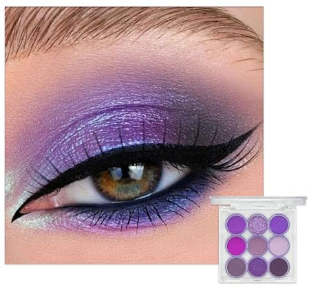 Purple Brown Eyeshadow Palette, Shimmer Eye Shadow Highly Pigmented Matte Shimmering Cool Make-Up Palettes, 9 Colour Waterproof Longlasting Eye Shadow Pallets for Women