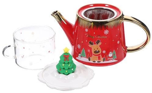 Alipis 2 Juegos De Tetera Navideña Tetera Doméstica Navideña Tazas De Té as Vajilla De Porcelana Para El Hogar Y La Oficina s Caseras Para Té Suelto De Vidrio