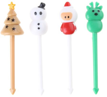 Juego de 4 letreros de comida para niños, juego de tenedores de frutas de Navidad para tartas, animales, postres, palillos de frutas, loncheras únicas