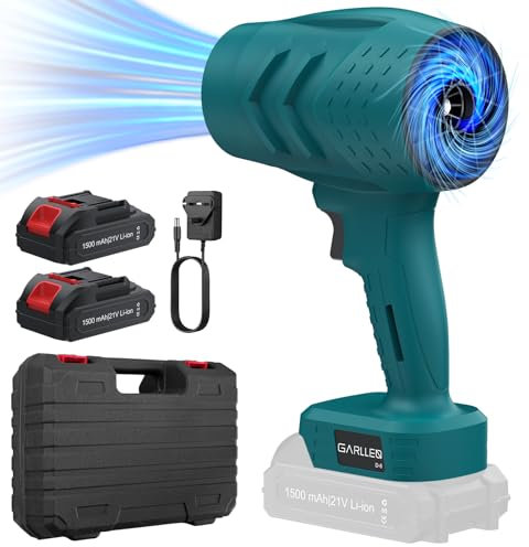 GARLLEN Cordless Leaf Blower, 21V Power Air Duster Leaf Blower Violent Turbofan Turbo Blower, 35000RPM Jet Dry Blower with Battery & Charger for Lawn Care, Car Driveway (2 Battery)