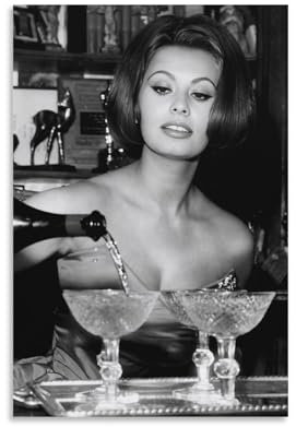 QZFNCOYU Sophia Loren, Weintrinkender Champagner, Vintage-Poster, Leinwand-Poster, Schlafzimmer, Dekoration, Landschaft, Büro, Raumdekoration, Geschenk, 60 x 90 cm