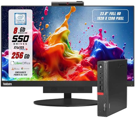 Lenovo Thinkcentre, Intel i5-6400 4 Core fino a 3.3 GHZ, Ram 8GB SSD NVMe 256GB WiFi, Monitor 24 Win 10, Pronto all'uso, Mouse e Tastiera inclusi (Ricondizionato)