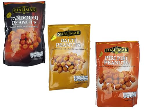Spicy Nut Snack 3 Pack Selection Roasted Peanuts with Curry Flavour Coatings. Tandoori, Piri Piri & Balti. Hot Party Nibbles to Spice up your New Year
