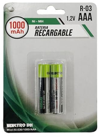 Batterie ricaricabili R-03 AAA da 1000 mAh, 2 pezzi, ideali per dispositivi elettronici e giocattoli.