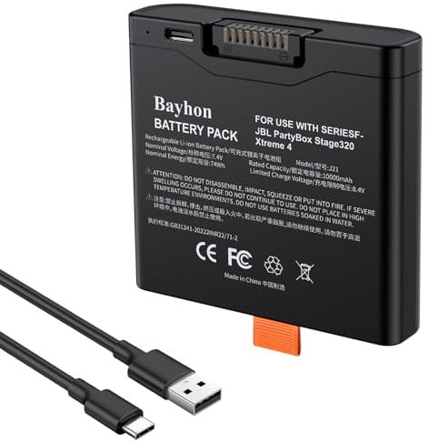 Bayhon - 10000mAh 7.4V 74W Rechargeable Li-ion Replacement Battery Compatible with JBL PartyBox Stage 320 and Xtreme 4, Perfect Replacement for JBL 400 Battery (1 Pack)