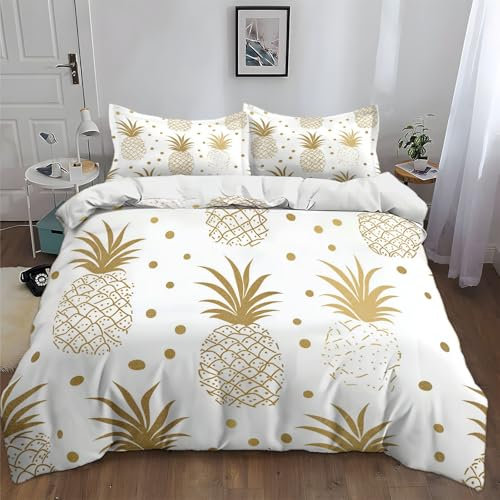 Bettwäsche 220x240cm Goldene Wellenförmige Punkte Bettbezug Set, Weich Atmungsaktiv Polyester Baumwolle Bettwäsche 3 teilig, für Erwachsene Kinder mit 2 Kissenbezug 80x80 cm