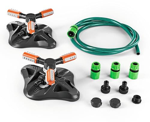 EASYmaxx 360° Gartensprinkler 2er-Set für effektive Gartenbewässerung Dank 3 rotierenden Sprüharmsystemen | Mit Einstellbarer Sprührichtung für große Flächenabdeckung [Gleichmäßige Bewässerung]