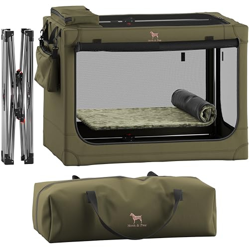 Noah & Paw Faltbare Hundebox, 76 cm, große Hundebox für große und mittelgroße Rassen, Transportbox fürs Auto, inklusive Haustiermatte, 2 Aufbewahrungstaschen, Tragetasche