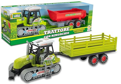 Teorema - Trattore Cingolato Giocattolo, Per Bambini, con Rimorchio, Motorizzato a Frizione