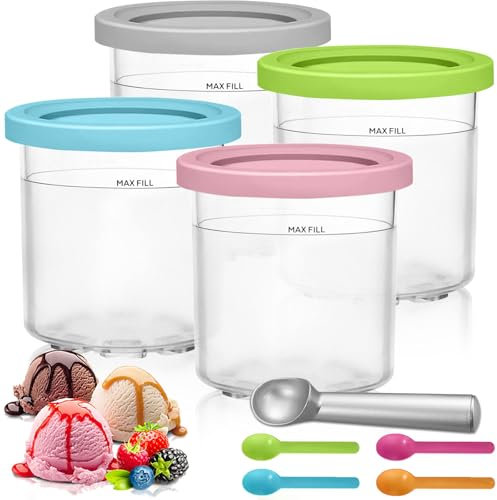 RDDAIPE 4PCS Pot pour Ninja Creamy, 500ML Pot pour Ninja Machine a Glace, Récipients à Crème Glacée de Rechange pour Ninja Creami NC299AM/C300S, Bol pour Ninja Creamy Accessoires