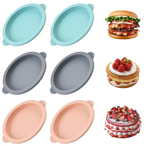 Bztzhm 6 moldes de silicona para horno para huevos de fritura de aire caliente, molde para hornear panecillos de hamburguesa, sándwiches de desayuno, cupcakes, magdalenas