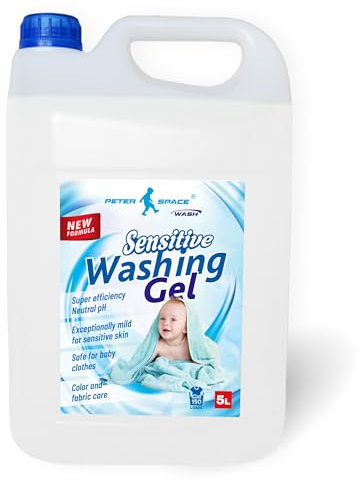 Flüssiges Waschgel für Kinderkleidung Sensitiv 5L 150 WÄSCHEN SEHR EFFIZIENT, 150 Waschladungen – Gel für alle Textilien, entfernt Flecken, Peter Space