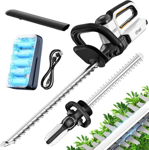 Litheli Heckenschere Akku, mit einem 2,0 Ah Akku, 51 cm Schnittlänge, Anschlagschutz, ergonomischer Griff, für Sträucherschneiden Gartenpflege, Hedge Trimmer