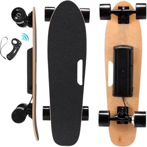WEIMILOR Tragbares elektrisches Skateboard aus 7-lagigem Ahorn für Erwachsene, 3 einstellbare Geschwindigkeiten und 20 km Höchstgeschwindigkeit mit kabelloser Fernbedienung
