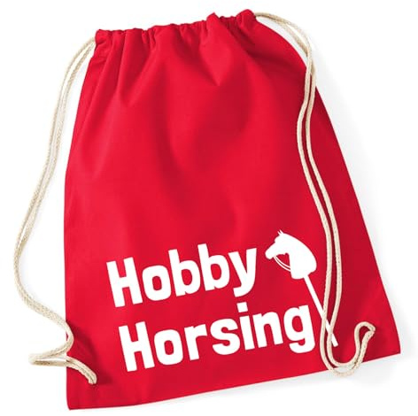 Huuraa Turnbeutel Hobby Horsing Steckenpferd Geschenk | Sportbeutel 12 Liter Classic Red Baumwolle Roter Rucksack Geschenkidee Unisex Beutel mit Kordelzug Baumwollbeutel