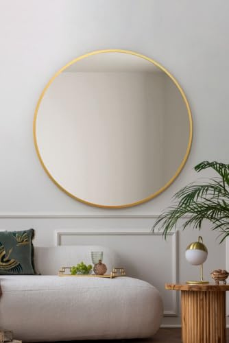 MirrorOutlet The Fenestra - Gold edged Modern Round Circular Wall Mirror 39 X 39 (100CM X 100CM) Silver Mirror Glass with Black Metal Frame