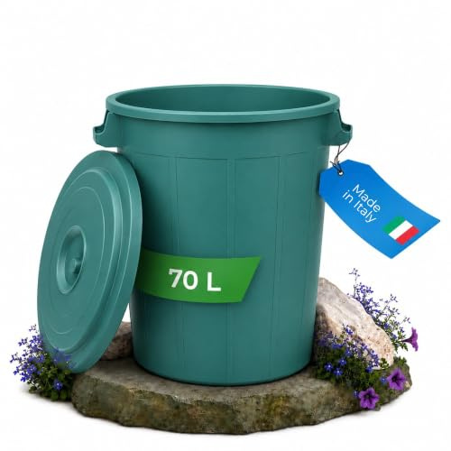 YourCasa Mülltonne 70L - Mülleimer mit Deckel verschließbar - Tonne mit Trageriffen für Garten - Futtertonne oder Regentonne klein - Wassertonne Abfalltonne - kleine Universaltonne (Grün, 70 Liter)