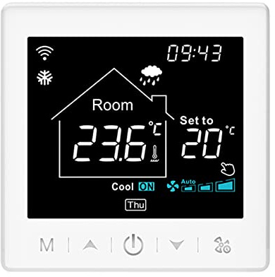 Smart Thermostat for 4 Pipe System Fan Coil with WIFI/485 Modbus Application Voice Control 3.5 Inch LCD Intelligent Programmable Child Lock