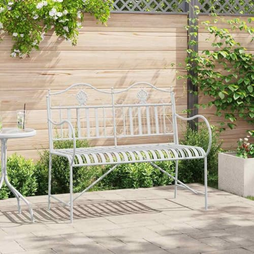 Bucmath Gartenbank Weiß, 104x54x93cm Stahl, wetterfest, für Garten Terrasse Balkon, Metall Sitzbank für 2-3 Personen, langlebige Outdoor Bank