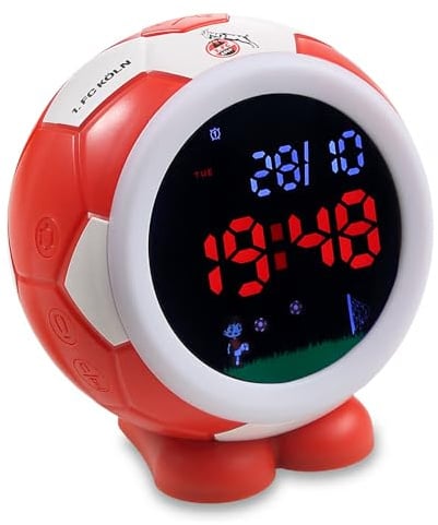 1. FC Köln LED Wecker – Offizieller Fußball Wecker mit LED Anzeige & Vereinslogo – Digitaler Kinder & Fan Wecker mit Alarmfunktion – Fußball Fanartikel Geschenk für Jungen & Erwachsene