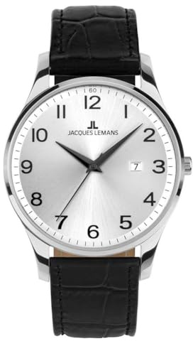 JACQUES LEMANS Damenuhr London mit Lederband Schwarz 1-2216C