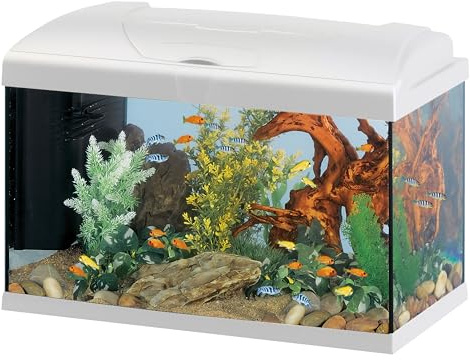 Hydor 60L Aquarium Komplettset, Tropische- oder Süßwasserfische, Inkl: 3-stufigem Filter für kristallklares Wasser, LED-Lampe, Heizung, 60 x 31,5 x h 39,5 cm, aus Glas Weiß.