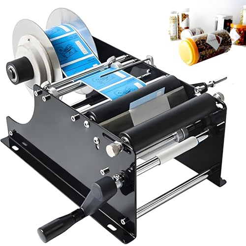 Hrxllb Etichettatrice manuale per bottiglie rotonde, 30 etichette/minuto, applicatore di adesivi semiautomatico per contenitori in vetro e plastica