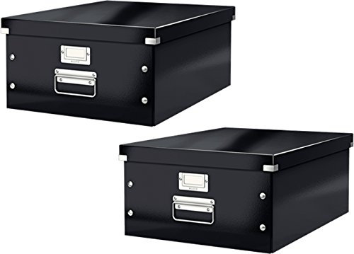 Leitz 6045 Click & Store, Große Aufbewahrungs- und Transportbox mit Deckel für A3 (Groß/2er Pack, Schwarz)