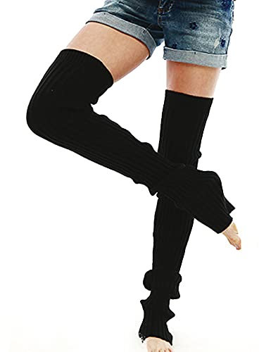 Nanxson Damen Stulpen Lange Gestrickt Beinwärmer Winter Beinstulpen Strumpf für Ballett Fitness Yoga (M, schwarz)