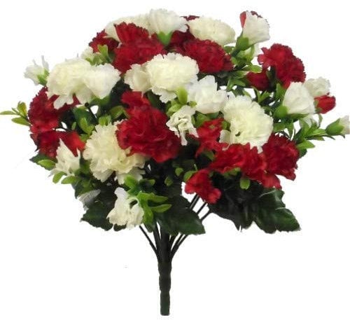 Bountiful Harvest 35cm Artificial Silk Carnation Flower Bush - Home Wedding Grave (Red & Ivory, 1 Bunch)