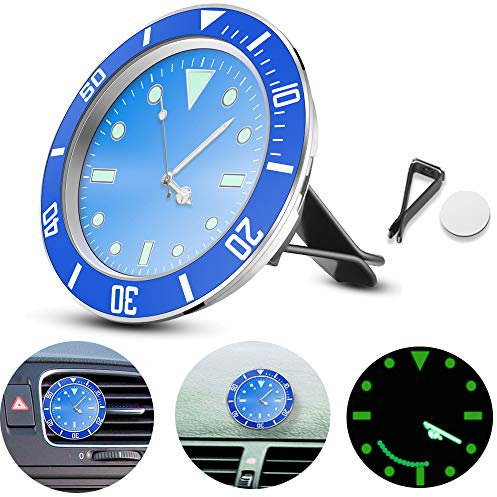 ALLOMN Auto Uhr, 5 × 5cm Auto Air Vent Uhr Auto Quarzuhr Auto Dekoration Uhr Auto Armaturenbrett Uhr, Nachts leuchtend, mit 3M Aufkleber (1 PCS, Blau)