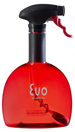 Evo Original Oil Sprayer Bottle | Non-Aerosol for Olive Oil, Cooking Oils, Vinegars | 24-Oz Capacity | Rotatable Nozzle | Gourmet Cooking Tools - Food-Safe Materials | Red