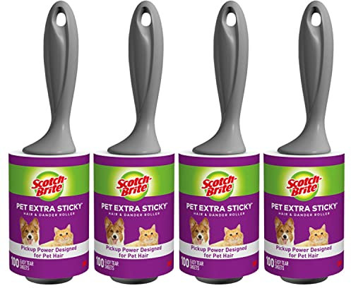 Scotch-Brite Pet Extra Sticky Hair Lint Roller, 4, 400 Sheets