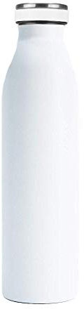Steuber Edelstahl Thermo Trinkflasche 500 ml doppelwandige Isolierflasche mit auslaufsicherem Deckel, Weiß