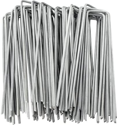 50 clavijas de jardín de acero galvanizado para tierra para tela de barrera de malas hierbas y cubierta de suelo, estacas de seguridad de jardín en forma de U de 6 pulgadas