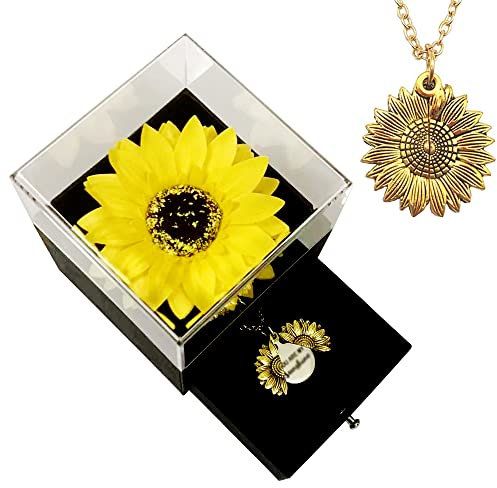 Sunflower birthday Gifts for Women Her Daughter Girlfriend Wife Mum Friends Sisters Aunt, You are My Sunshine Necklace with Gift Box for Birthday Wedding Mother's Day Xmas Present Sunflower Decor